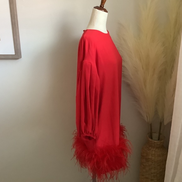 Marielle Stokkelaar Unique Red Holiday Party Dress, Feather Bottom Hem NWT OSFM - Picture 5 of 16